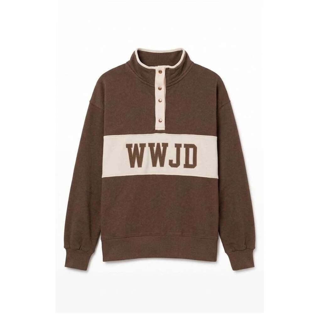 J1. "WWJD" Brown/Cream Contrast Snap Button Color Block Pullover